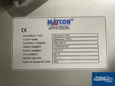 USED Matcon 750 Liter Matcon IBC Tote, S/S