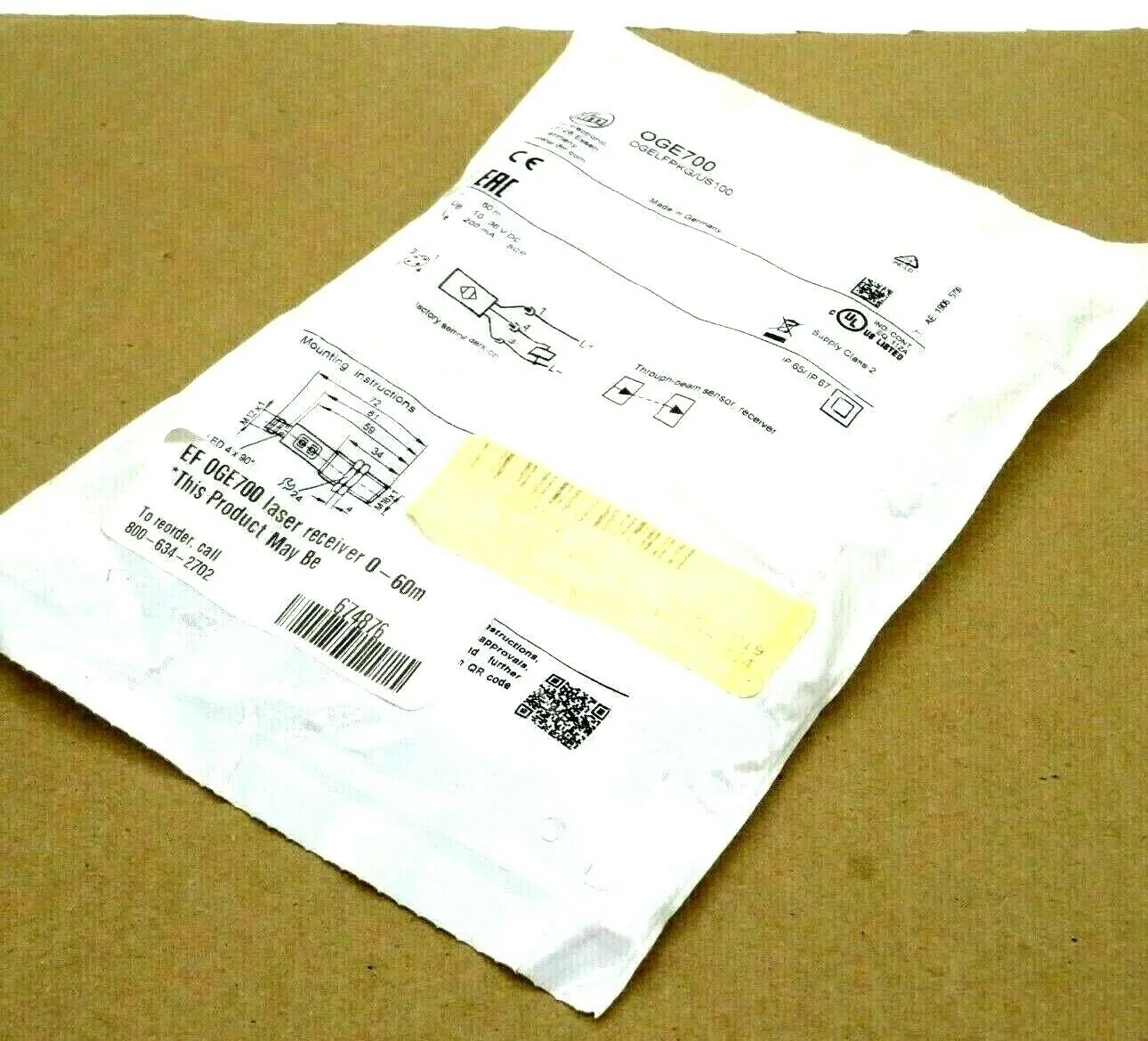 NEW IFM EFECTOR OGELFPKG/US100-OGE700 LASER SENSOR RECEIVER OGELFPKGUS100OGE700
