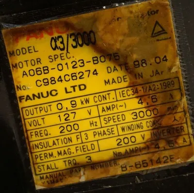 REPAIRED FANUC A06B-0123-B075 SERVO MOTOR 4.6AMP 03/300 A06B0123B075