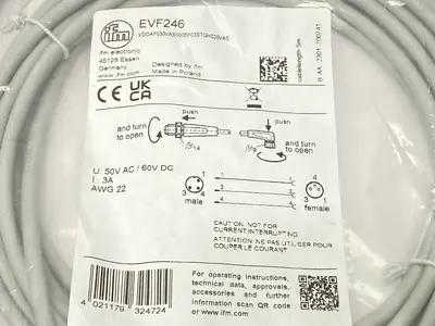 NEW IFM CONNECTION CABLE M12/M83-PIN 5M EVF246