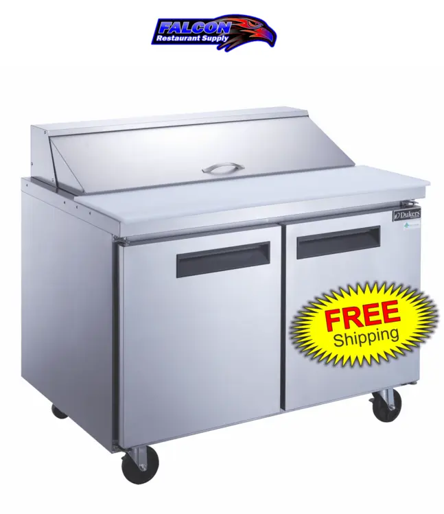 New | in-Stock Dukers New Dukers DSP60-16-S2 2-Door Commercial Food Prep Table Refrigerated in Stainless Steel Food Prep Tables Illinois US | Falcon Restaurant Supply #1376296