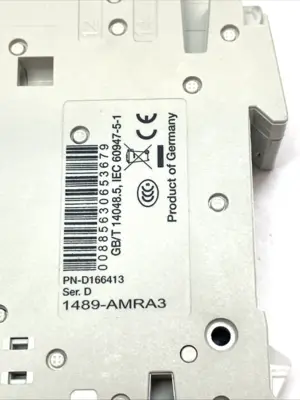 USED ALLEN‑BRADLEY 1489-M1D100 10A BREAKER W/ 1489-AMRA3 AUX CONTACT 1 10A BREAKER W/ 1489-AMRA3 AUX CONTACT 1P D‑CURVE