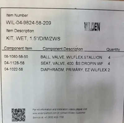 Wilden WIL-04-9804-56-209 WET KIT 1.5''/C/M/ZSS Loc6D5