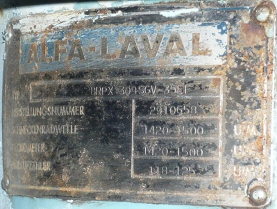 Alfa-Laval BRPX 309 SGV-35EF clarifier centrifuge, 316SS.