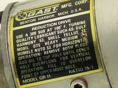 Gast GR11 Pneumatic Air Gear Reduction Drive For Motor 1AM-NRV-60-GR11
