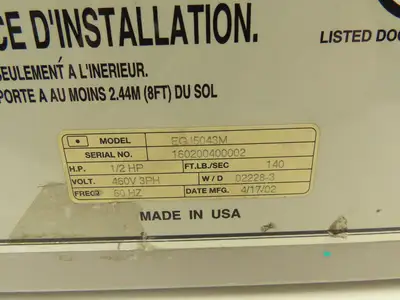 Liftmaster EGJ5043M Overhead Door Operator 1/2 Hp 140 Ft. Lb./Sec 460V 3Ph