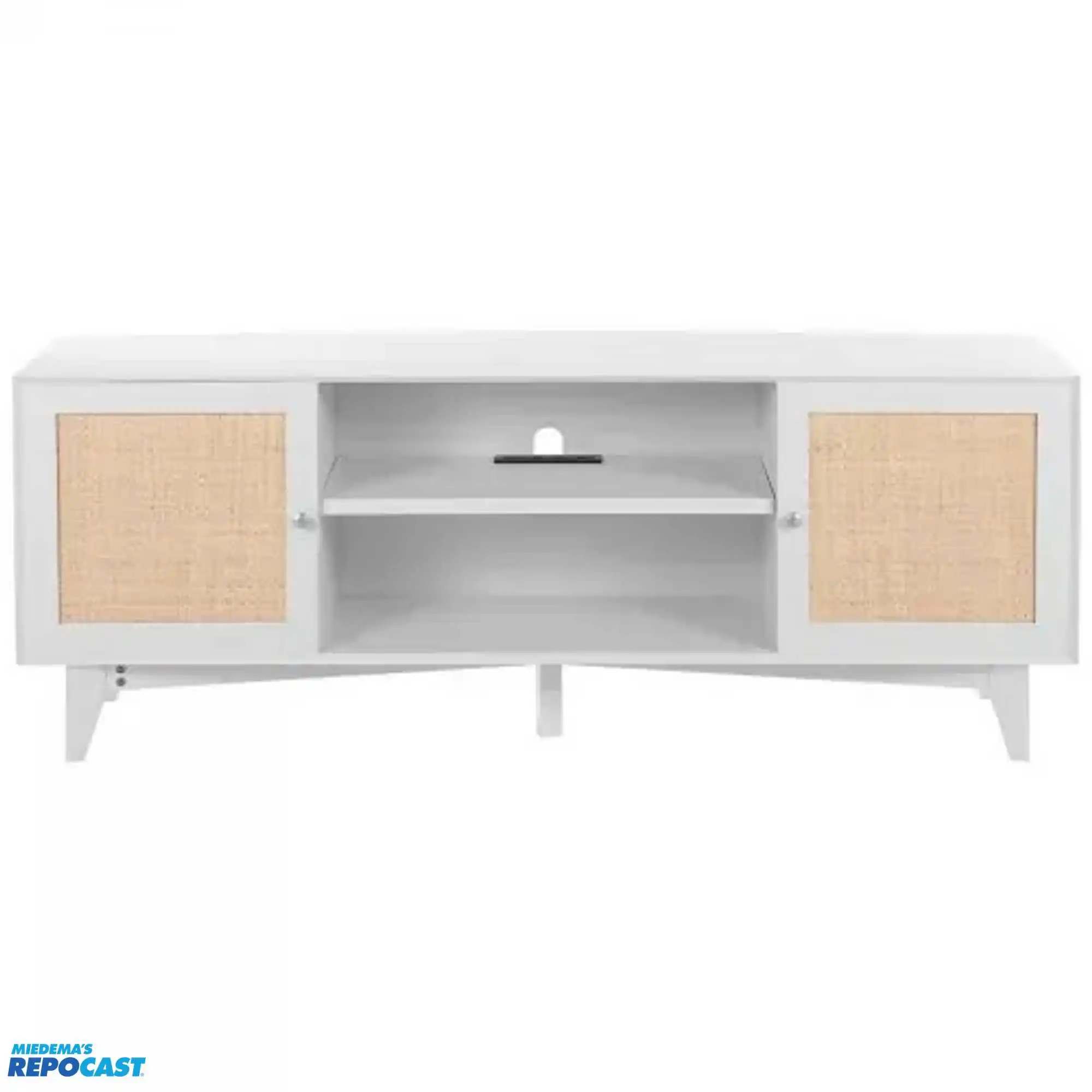 Vevor Boho TV Stand with Rattan Cabinet Doors Model CSF-T24101-WHU - White