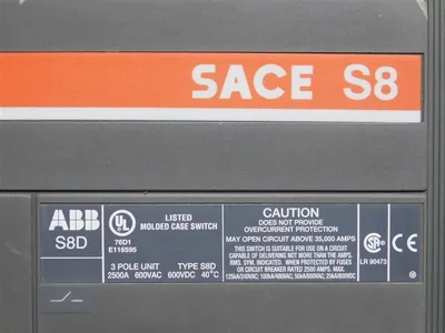 ABB SACE S8D Molded Case Switch 2500A 600VAC/DC 3 Pole Used