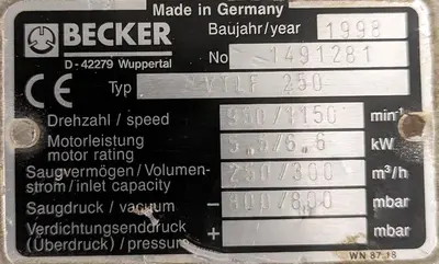 Used 1998 BECKER VTLF 250 Pumps | ND Industrial Surplus #1225044