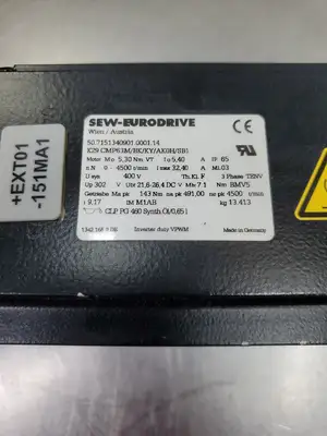 Used Sew Eurodrive CMP63M/BK/KY/AK0H/SB1 Servo Motor, 400V, 4500RPM Servo Motors | Palmetto Automation #1151267