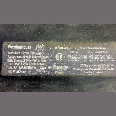 Westinghouse 3 Pole 800 Amp Breaker
