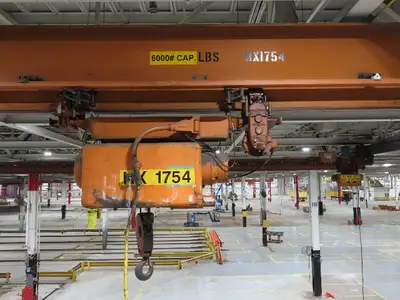 Cleveland Tramrail P&H 3 Ton Single Girder Underhung Bridge Crane 45' 10" Span