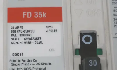 NEW CUTLER HAMMER FD3030VL CIRCUIT BREAKER SER. C, 30A, 600VAC, 3 POLE