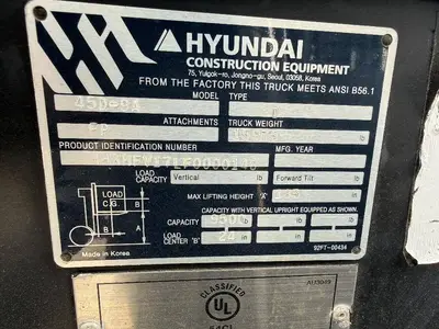 Used 2015 HYUNDAI 45D-9A Internal Combustion Forklifts: Pneumatic Tire Illinois US | Somerset Equipment Sales #1546232