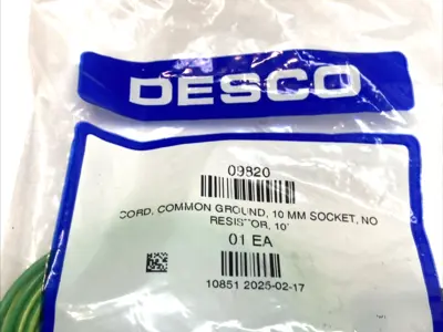 NEW DESCO COMMON POINT GROUND CORD 10MM SOCKET NO RESISTOR 10'