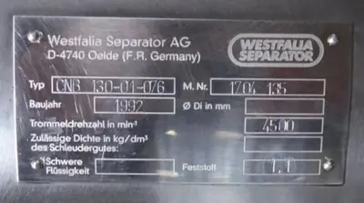 Westfalia CNB 130-01-076 bacteria separator, 316SS.