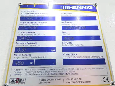 Used HENNIG _UNKNOWN_ Conveyor Parts Indiana US | Arrow Industrial #1366817