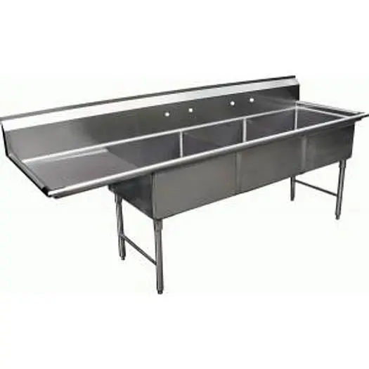 3 COMPARTMENT 18" SINK - LEFT HAND DRAINBOARD - With  approval sticker