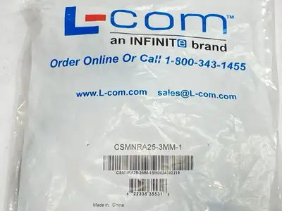 NEW L-COM MOLDED D-SUB CABLE DB25 MALE RIGHT ANGLE EXIT 3 MALE 1FT