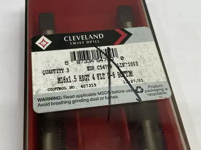 USED CLEVELAND TWIST DRILL STRAIT FLUTE HAND TAP M16X1.5 HSGT 4-FLUTE D-6 BOTTOM