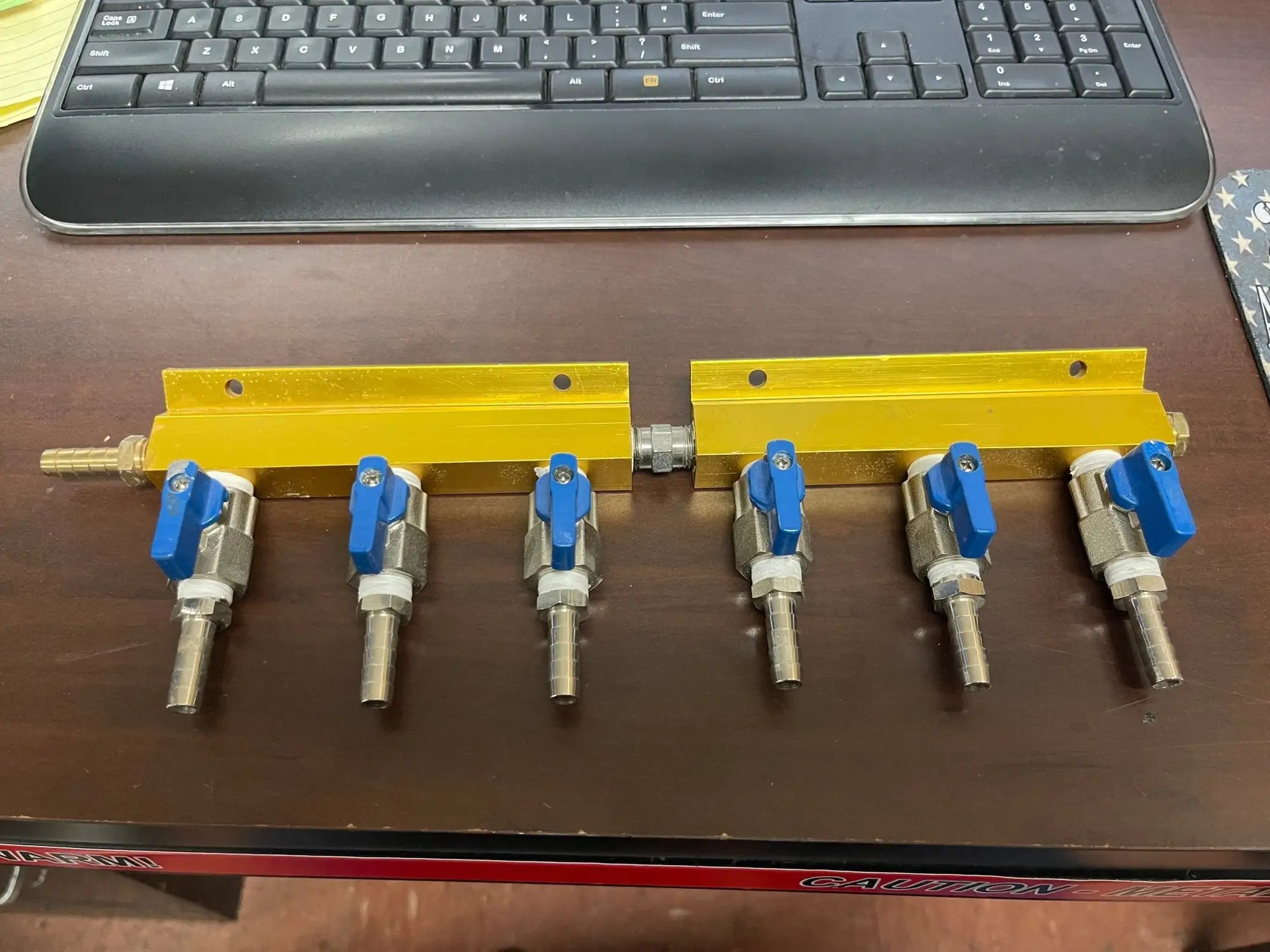 Used Falcon Restaurant Supply Used 6 Valve Brass 3/8" Beer Tap Bar Soda Co2 Gas Manifold with Shut-off Valves Beverage Carbonation Equipment Illinois US | Falcon Restaurant Supply #1375826