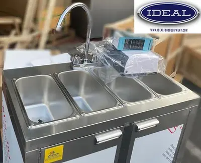 4 Compartment portable hand sink - hot and cold water -