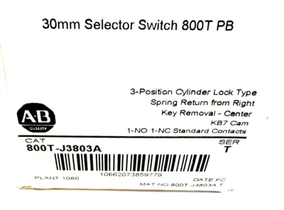 ALLEN BRADLEY 800T-J3803A SELECTOR SWITCH 800TJ3803A NEW, SURPLUS