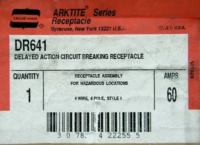 NEW CROUSE HINDS DR641 RECEPTACLE 60A