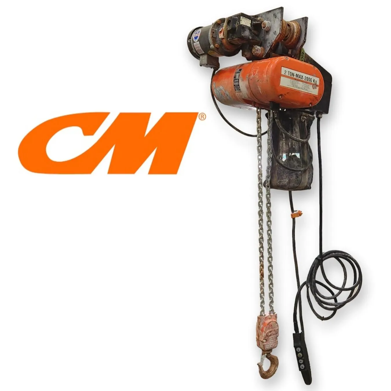 Used 2 Ton CM Series 635 Lodestar Electric Chain Hoist with Motor Driven Trolley