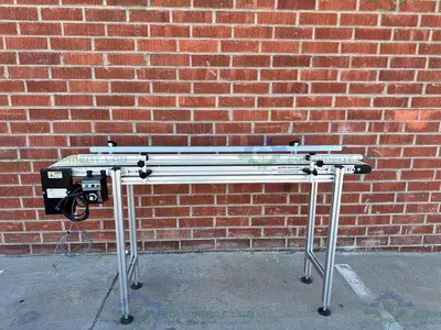 USED MK TECHNOLOGY GROUP BELT CONVEYOR 72" X 12" W/ BODINE 1/8 1/4 HP MOTOR