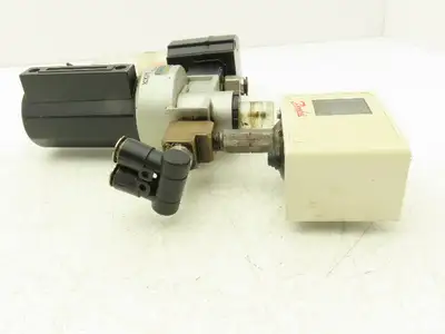 Norgren F73G-3AN-QT3 Water Filter, Mindman Oiler, Danfoss Pressure Switch 250PSI
