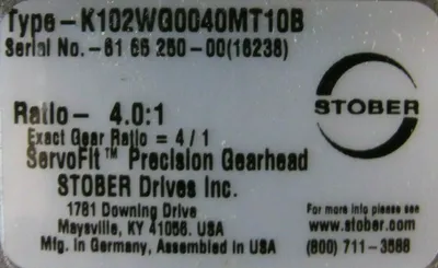 NEW STOBER K102WG0040MT10B GEARHEAD 4:1