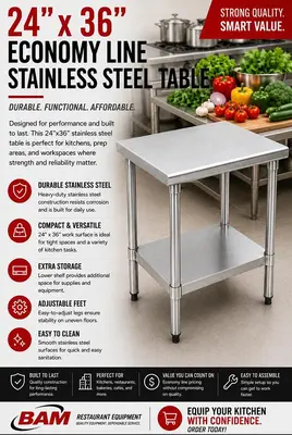 24"x36" Economy Line Stainless Steel Table