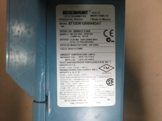 Used Rosemount 8712DR12N0M4DA1 Processing (misc) Minnesota US | Peak Machinery, Inc. #286511