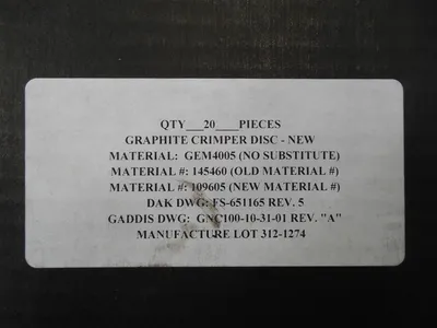 Qty. 20 Gaddis GNC100-10-31-01 Graphite Crimper Discs 2-1/2" X 1/2" GEM4005 New