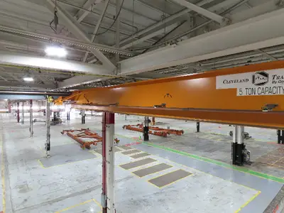 Cleveland Tramrail P&H 5 Ton Single Girder Underhung Bridge Crane 45' 10" Span
