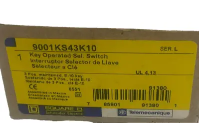 NEW SQUARE D 9001KS43K10 SELECTOR SWITCH SER. L (NO KEY)