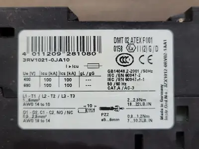 Used SIEMENS 3RV1021-0JA10 Switchgears British Columbia CA | Lenmark #242716