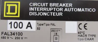 NEW SQUARE D FAL34100 BREAKER 100A 3P