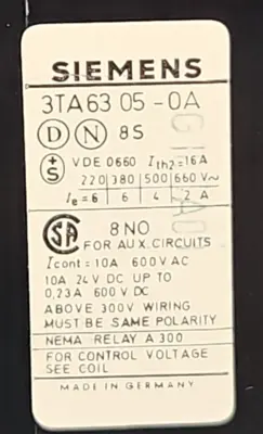 Siemens 3TA6305-0A Auxiliary Contactor . (BIN334)