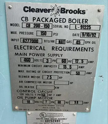 USED 1992 CLEAVER BROOKS CB-200-150