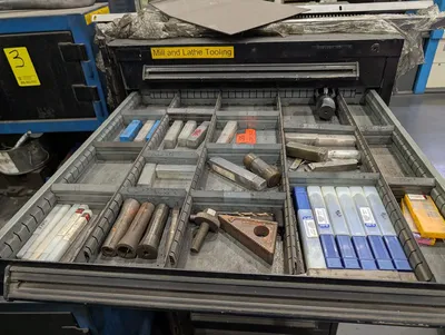 Assorted Mill & Lathe Tooling W/ 12-Drawer Modular Cabinet