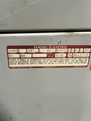 800A GE DPB SEC 1 CCB Main Lug Breaker Distribution Panel, 480Y/