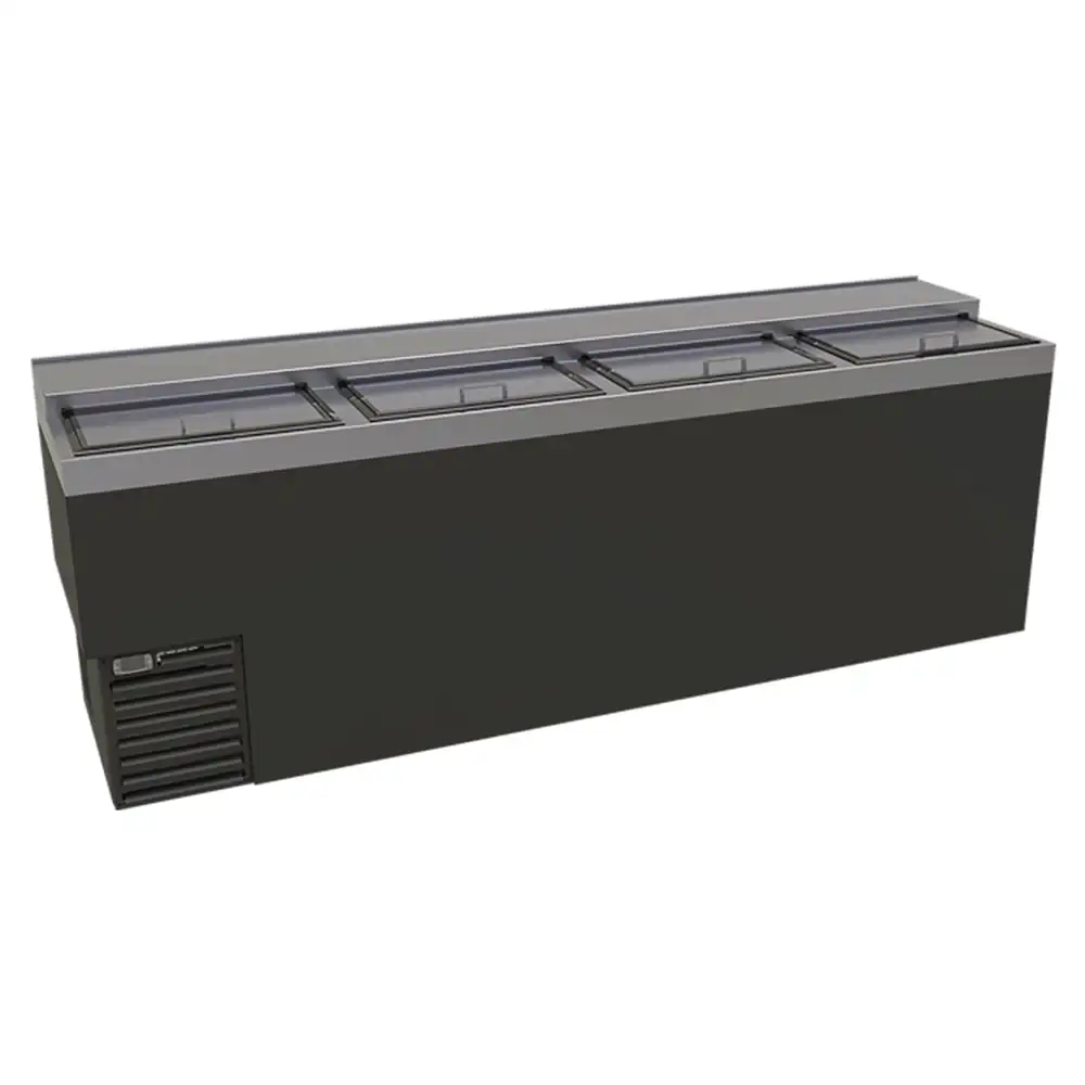 Glastender ST96-B 96" Forced Air Bottle Cooler - Holds (826) 12 oz Bottles, Lid Locks, Black, 120v
