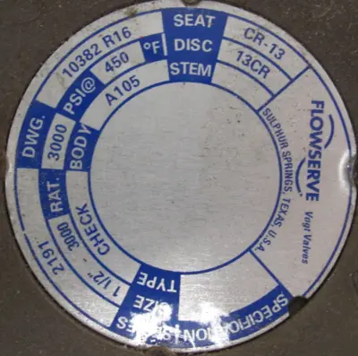NEW FLOWSERVE 2191 CHECK VALVE 1-1/2"-3000 10382 R16
