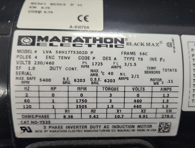 USED MARATHON ELECTRIC LVA56H17T5302D P