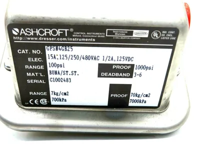 NEW ASHCROFT GPSN4GB25 PRESSURE SWITCH 100PSI GPSN4GB25