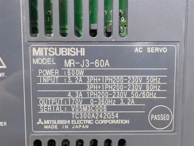 Mitsubishi Melsec-Q MR-J3-60A AC Servo Drive 600W Out 170V 0-360Hz 3.2A Used
