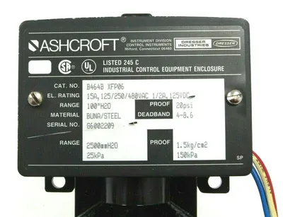 NEW ASHCROFT B464B PRESSURE SWITCH 15A 125/250/480VAC B464B-XFP06
