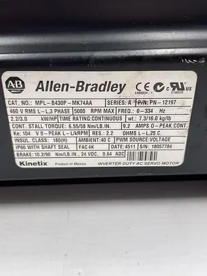 Used ALLEN-BRADLEY ALLEN-BRADLEY MPL-B430-MK74AASER A Servo Motors | ND Industrial Surplus #1216139